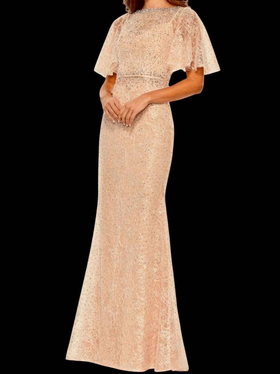 Mac Duggal A20368 Blush Butterfly Sleeve Heat-Set Embellished Formal Gown Nwt